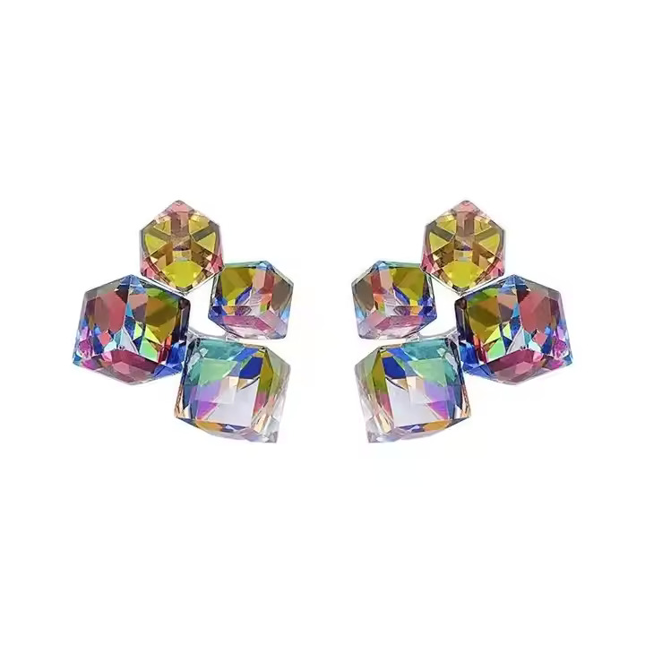 Colorful Square Cube Stud Earrings