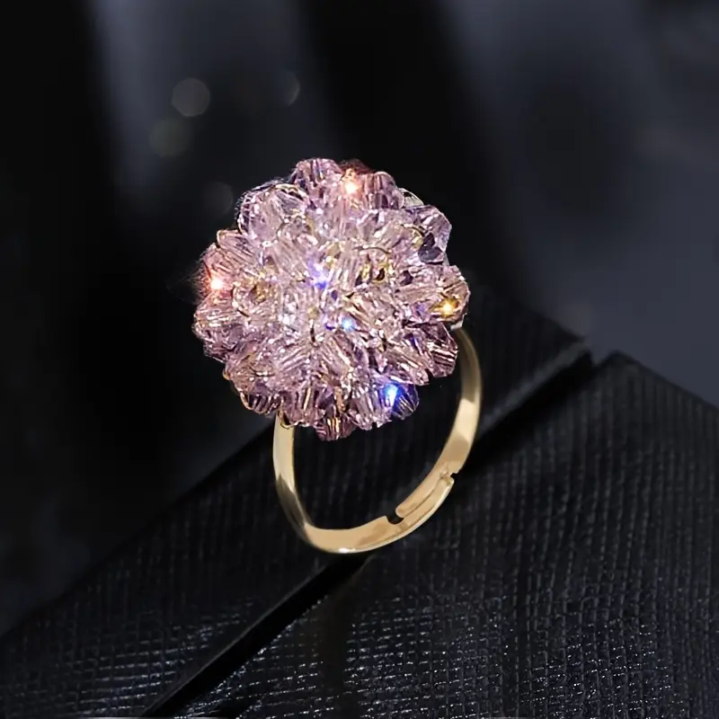 AJCR80200169 Adjustable Crystal Flower Ring-AJCR