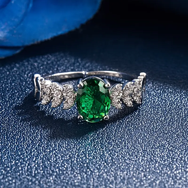 AJCR80200171 Adjustable Green Gemstone Ring-AJCR