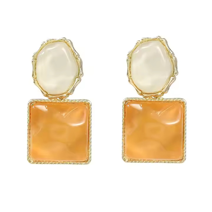 Gemstone Grain Irregular Square Oval Premium Eardrops