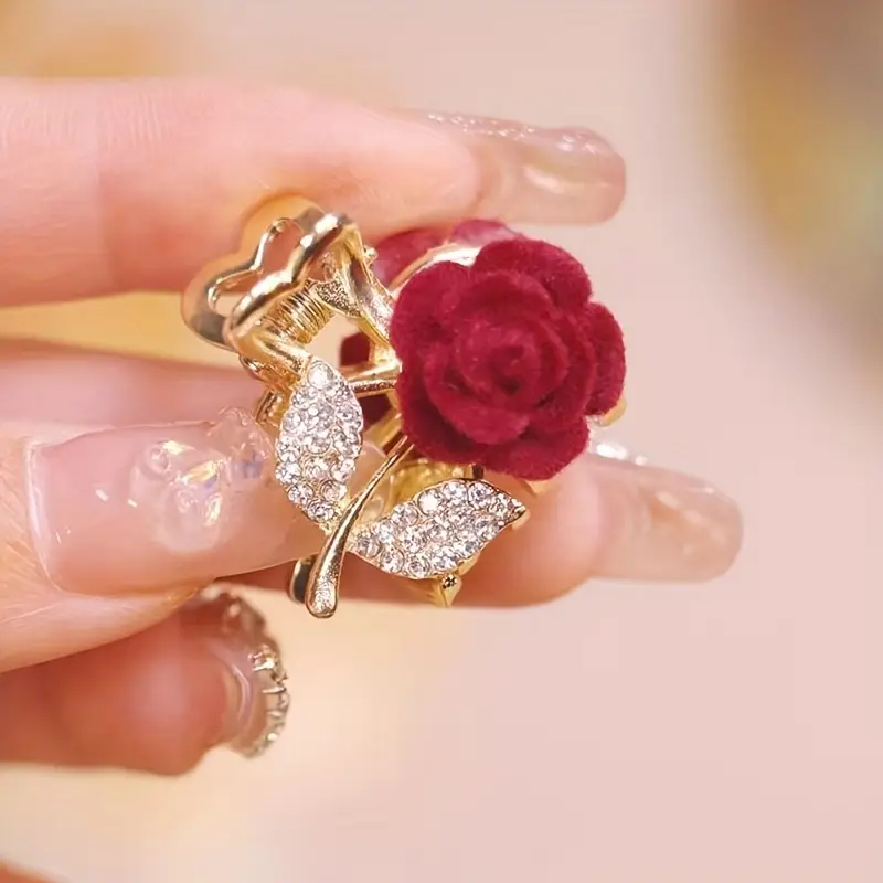 Mini Rose-Shaped Rhinestone Hairpin