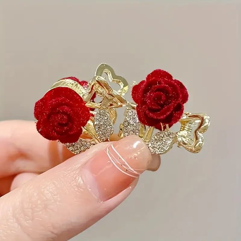 Mini Rose-Shaped Rhinestone Hairpin