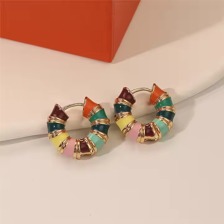Multicolour Drip Oil Enamel Twisted C Shape Hoop Earrings