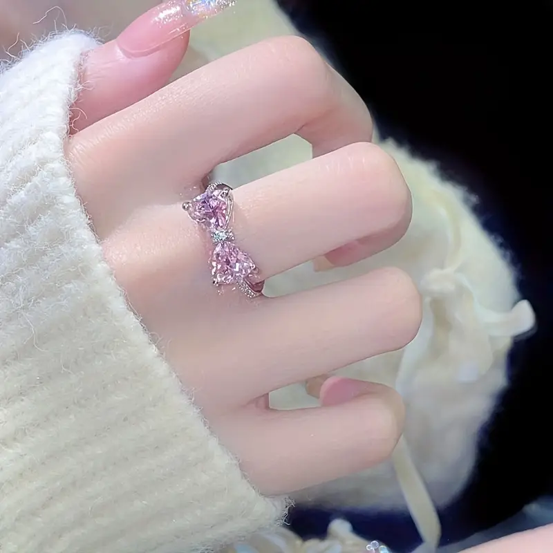 Pink Heart & Bowknot Ring 2
