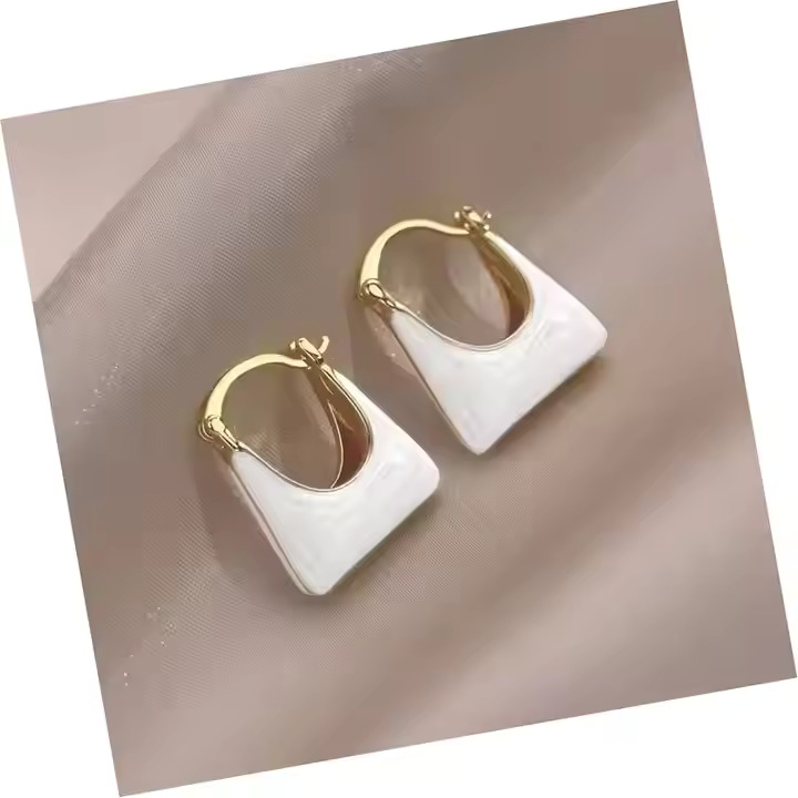Trendy High Grade U Shaped White Enamel Handbag Dangle Earrings