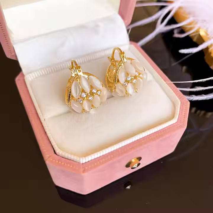 White Crystal Flower Basket Earrings 2