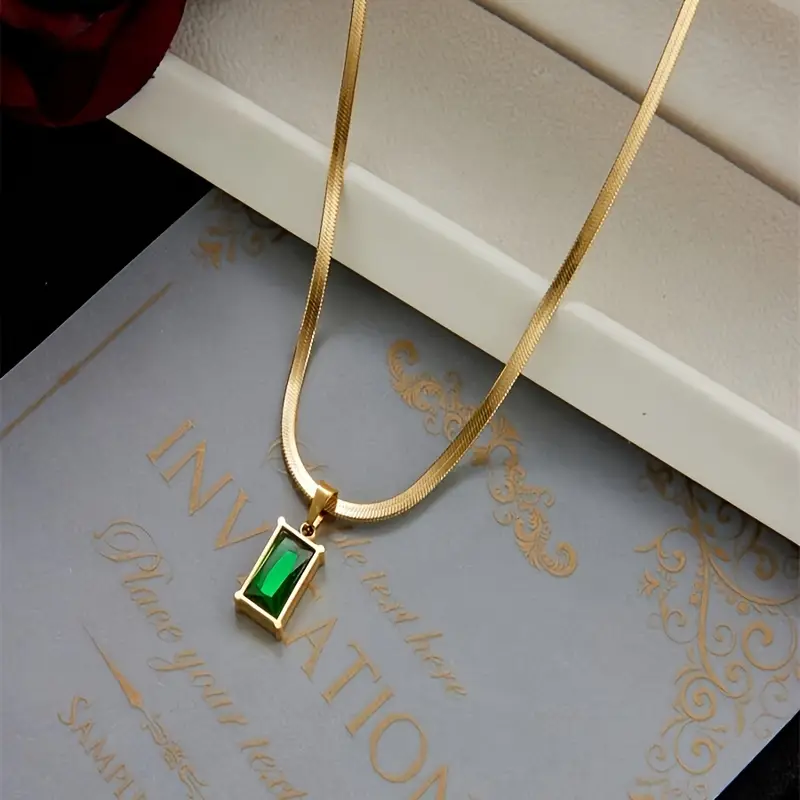 Necklace with Green Pendant and Snake Bone Chain