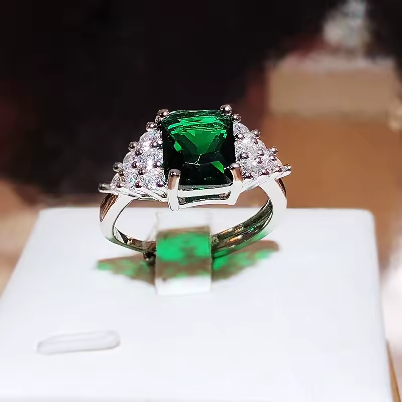 Square Shape Green Gem Ring