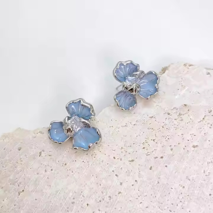 AJTS80200011 Blue Flower Earrings-AJTS