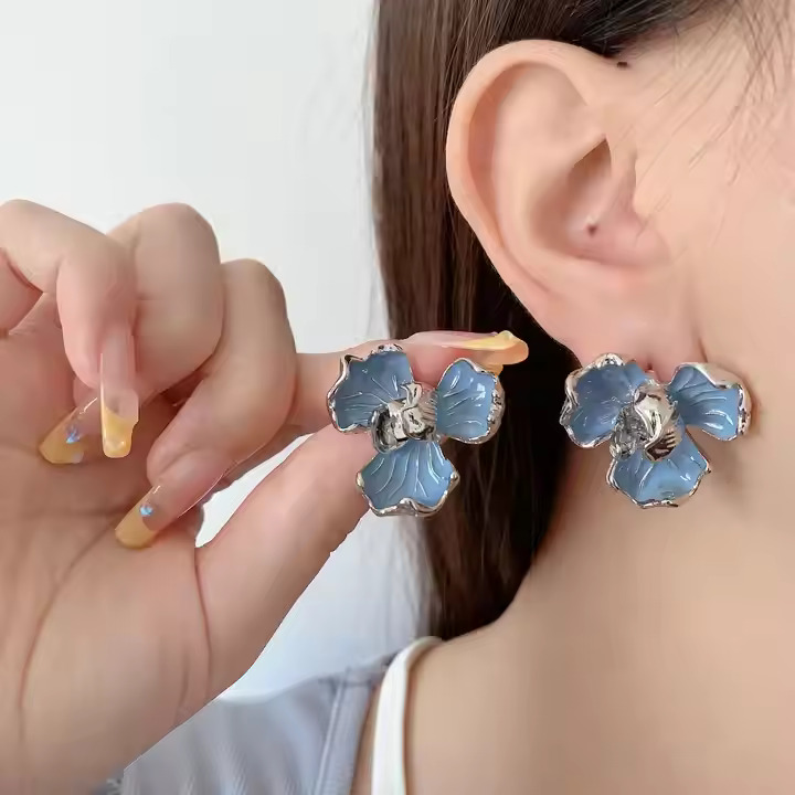 AJTS80200011 Blue Flower Earrings-AJTS