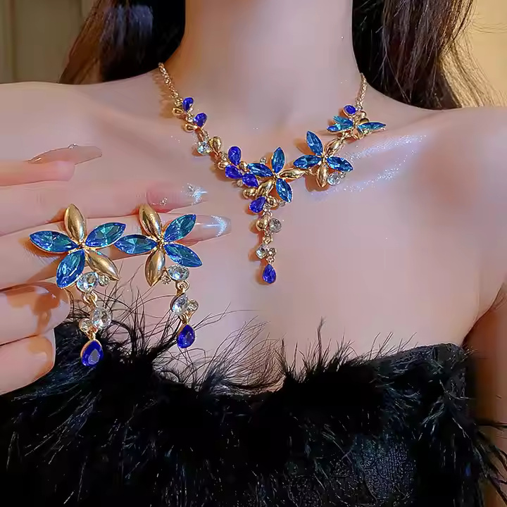 Crystal Rhinestone Necklace and Earrings