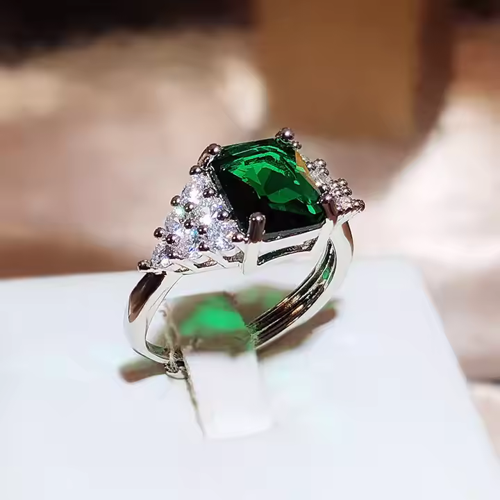 Square Shape Green Gem Ring