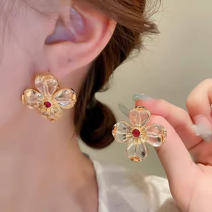 AJRE80200163 Rhinestone Flower Earrings-AJRE