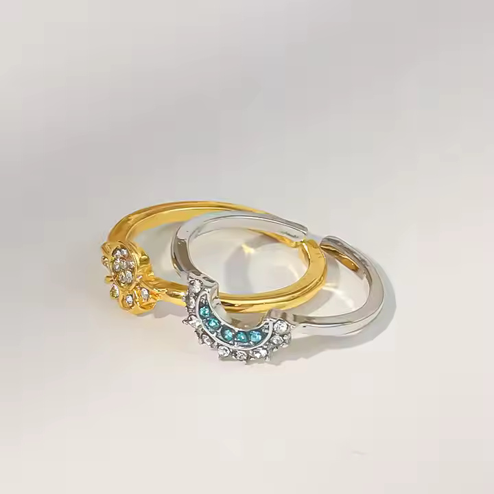 AJCR80200189 Couple Ring Gold Silver Plated-AJCR