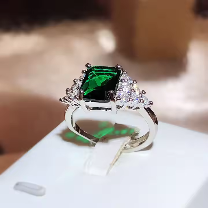 Square Shape Green Gem Ring