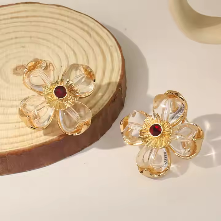 AJRE80200163 Rhinestone Flower Earrings-AJRE