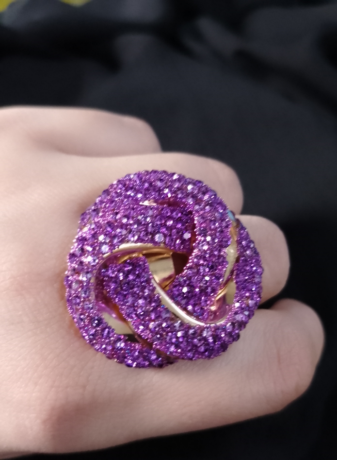 AJRR80200190 14K Golden Plated Rhinestone Flower Ring-AJRR