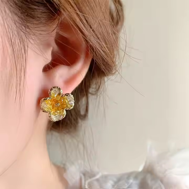 AJDE80200024 Crystal Yellow Flower Earrings-AJDE