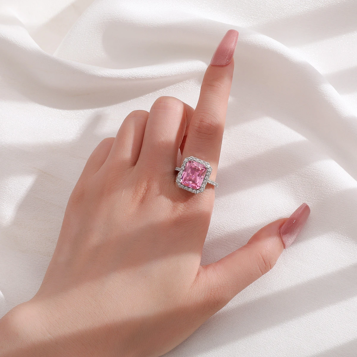 Rectangular Pink Cubic Zirconia ring