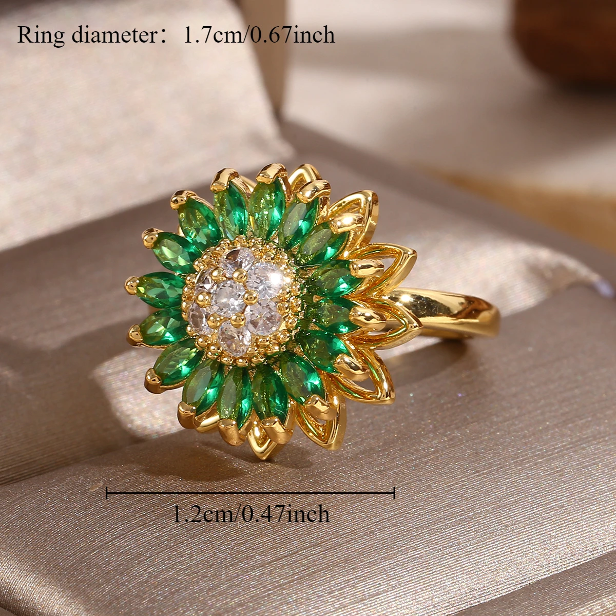 Rotating Green Sunflower Ring